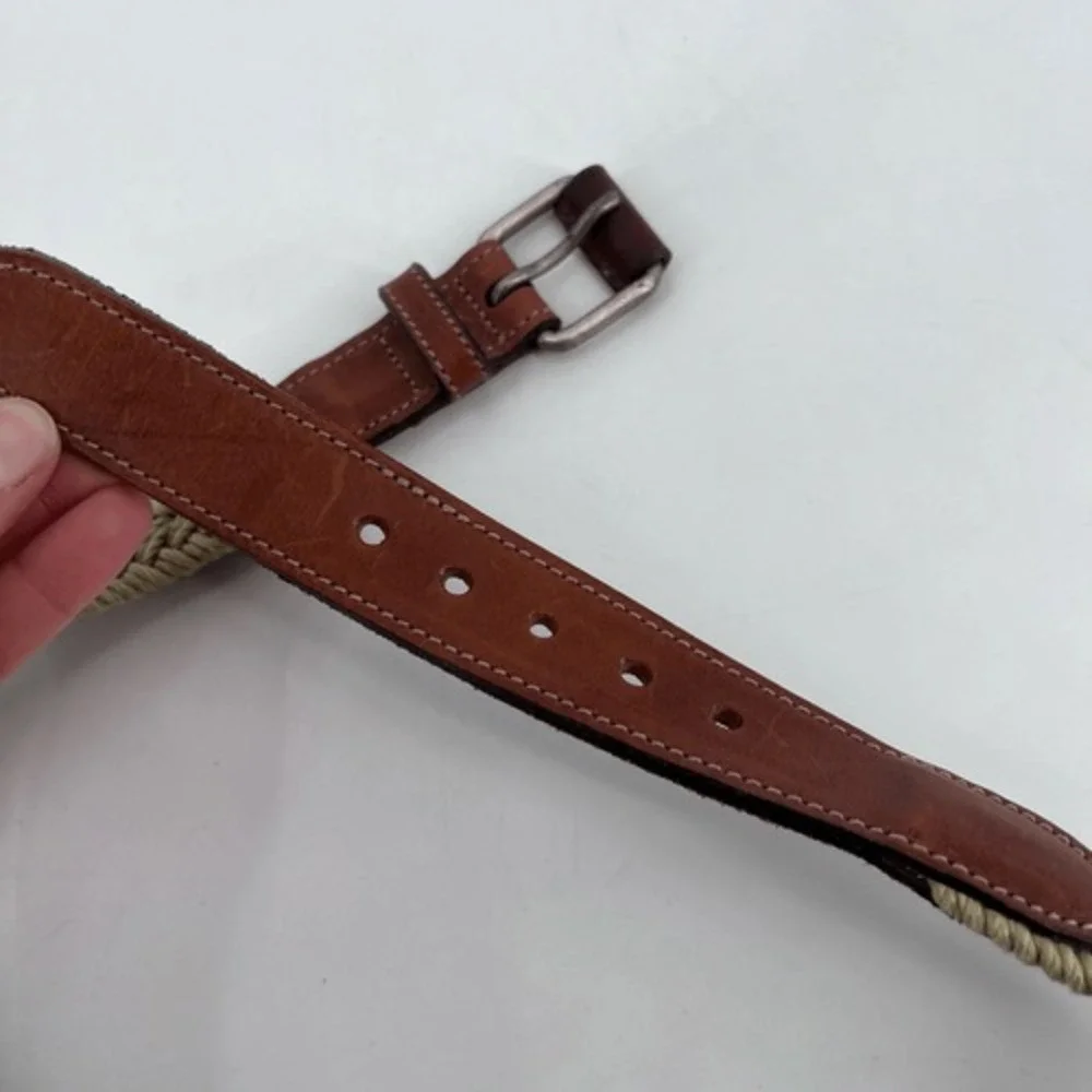 Gap Unisex‎ Genuine Leather Elastic Woven Braided Waist Belt Beige Tan Size 32